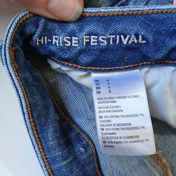 American Eagle Hi-Rise Festival Shorts 4 Distressed Floral Paint Splatter Y2K - Picture 13 of 15